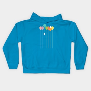 Fluffy bunnies and the rainbow balloons Kids Hoodie